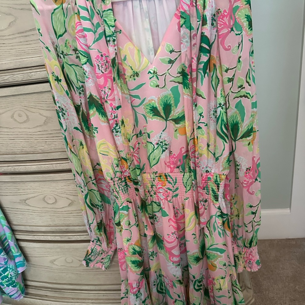 Lilly Pulitzer Pink Floral Long-Sleeve V-Neck Dress